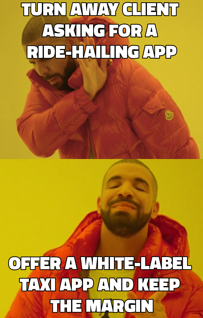 Turn away client asking for a ride-hailing app Offer a white-label taxi app and keep the margin