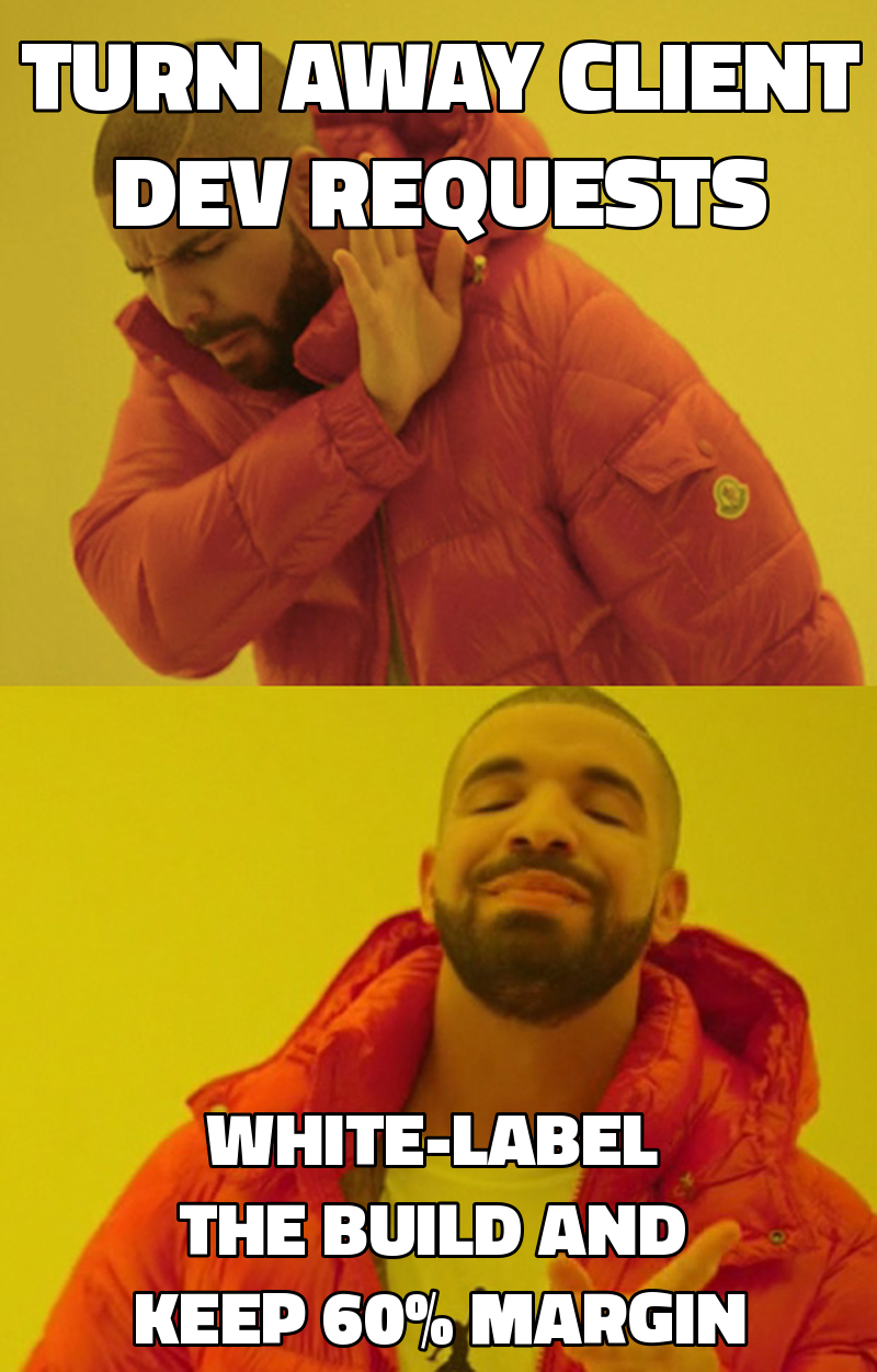 Turn away client dev requests White-label the build and keep 60% margin
